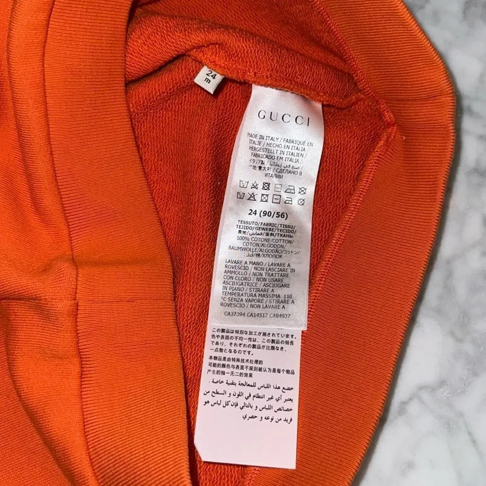 Gucci Kids Orange Tiger “GUCCI DON’T PANIC” Sweatshirt 24M